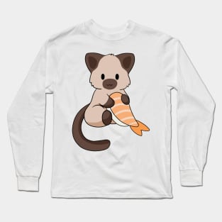 Siamese Cat with Prawn Sushi Long Sleeve T-Shirt